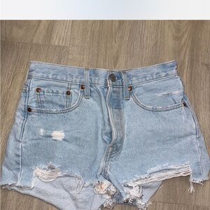 Distressed Light Blue Denim Shorts